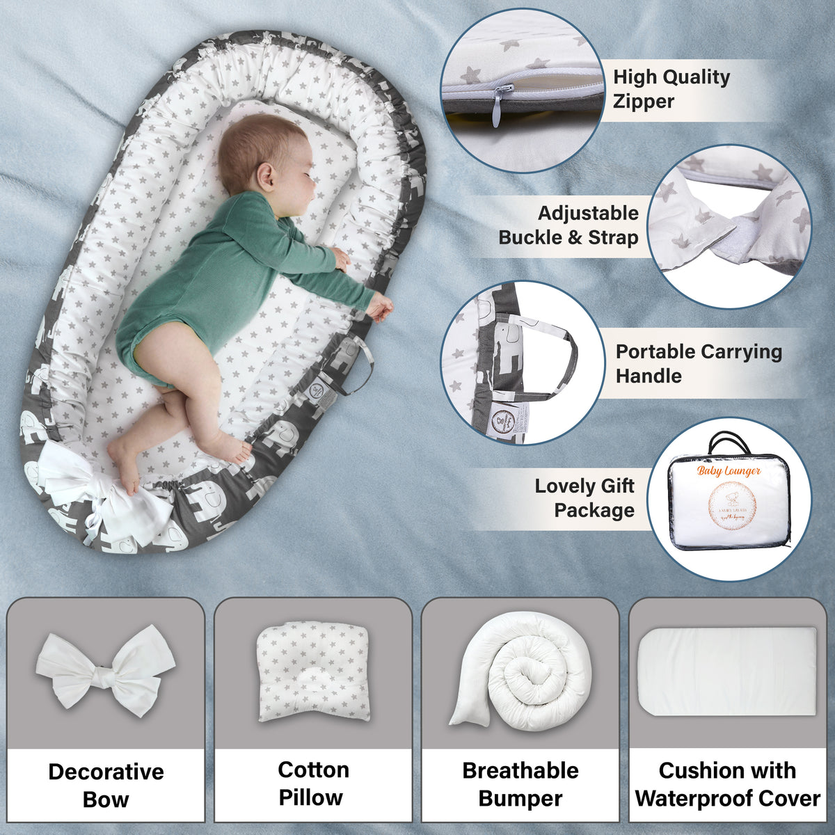 Baby Lounger - Elephant Nest – Luxury Lullaby